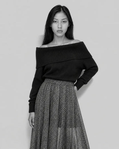 Off-the-shoulder merino wool sweater