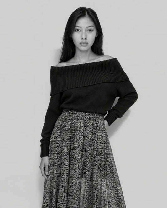 Off-the-shoulder merino wool sweater