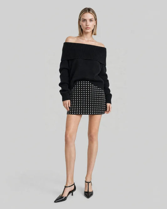Black Short Skirt with Studs