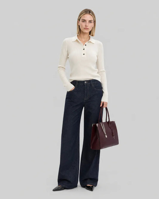 Ecru Merino Wool Polo-Neck Sweater